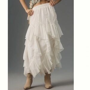 Anthropologie Kavita Bhartia Ruffle Boho Festival Maxi Skirt Medium Ivory